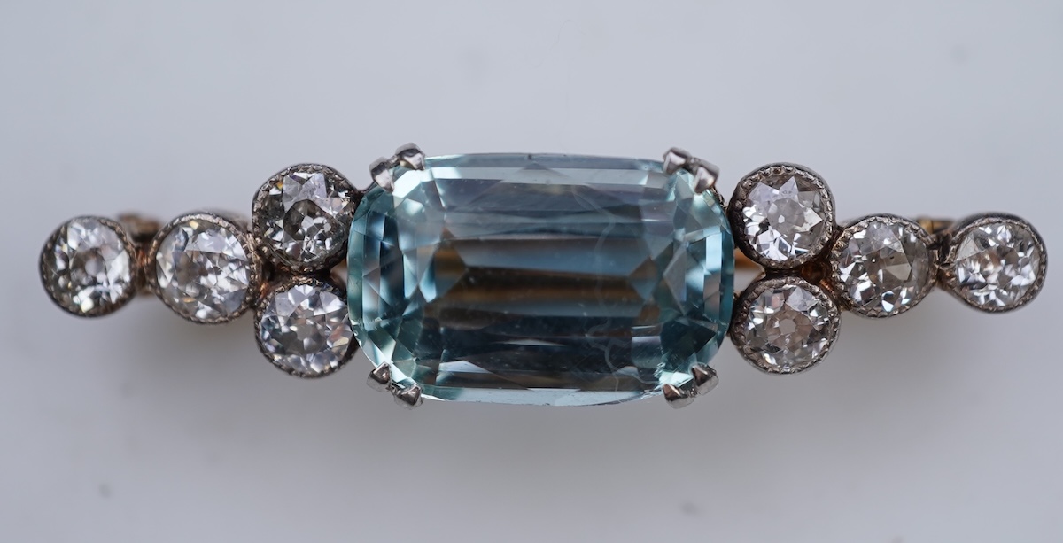 An aquamarine and diamond brooch, early 20th century